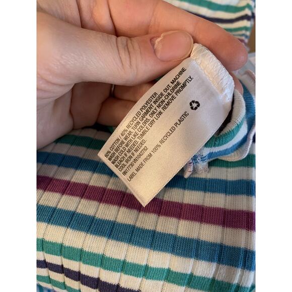 Colorful Striped Tank Top with Button Neckline and Lettuce Style Bottom Hem - Picture 5 of 5